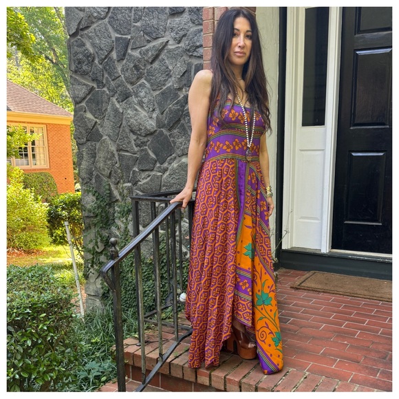 03 Beautiful Silk Blend One of a Kind Sleeveless Maxi Dress - Picture 4 of 8